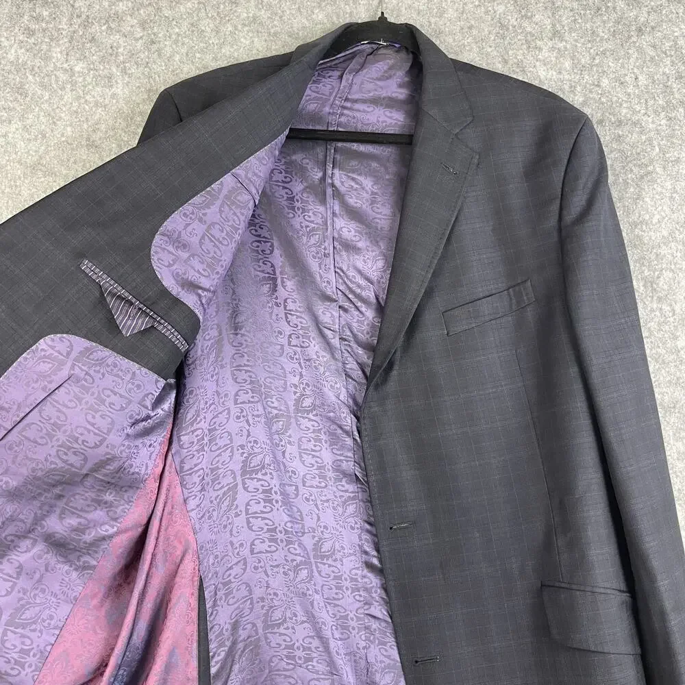 Ted Baker Endurance Blazer Sport Coat Mens‎ 46XL Blue Gray Plaid Wool 2 Button